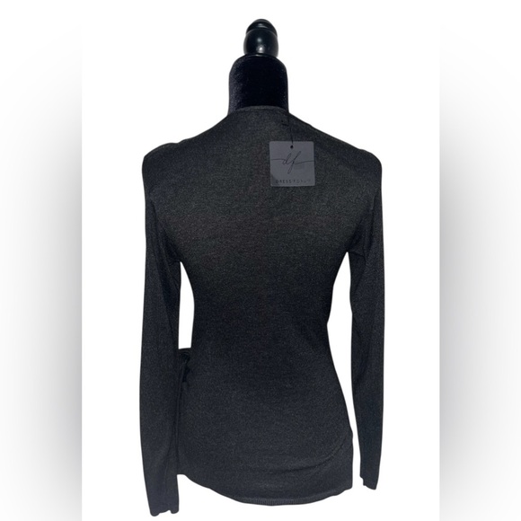 Dress Forum Charcoal Fitted Wrap Side Tie V Neck Sweater Size S - Picture 4 of 9